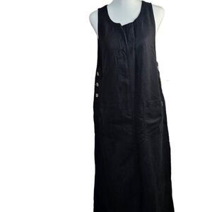 Vintage 90s Pinafore Maxi Dress Womens Size Petite Medium Black Pockets